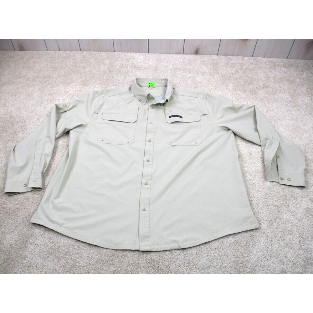 Cabelas Shirt Mens 2XL XXL Beige Guidewear UPF 30 Fishing Outdoors Button Up